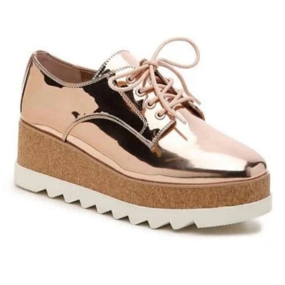 Aldo SZ 7.5 Light copper metallic wedge oxford sneaker Academia Modern Y2K Retro - Picture 1 of 7